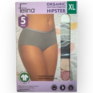 NWT Felina Organic Cotton Stretch Hipster 5-Pack – Size XL – Tagless Comfort Fit